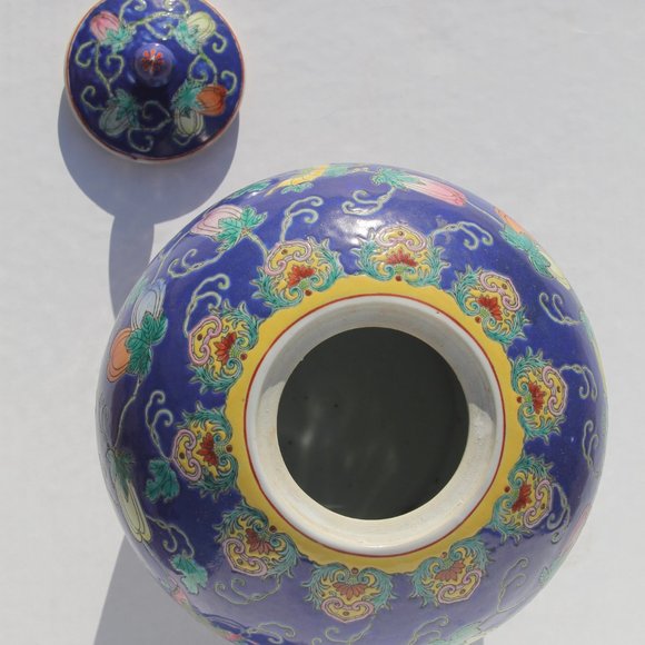 Cobalt Blue Ginger Jar, Melons & Butterflies, Mid 20th C, Excellent Condition! - Picture 2 of 7